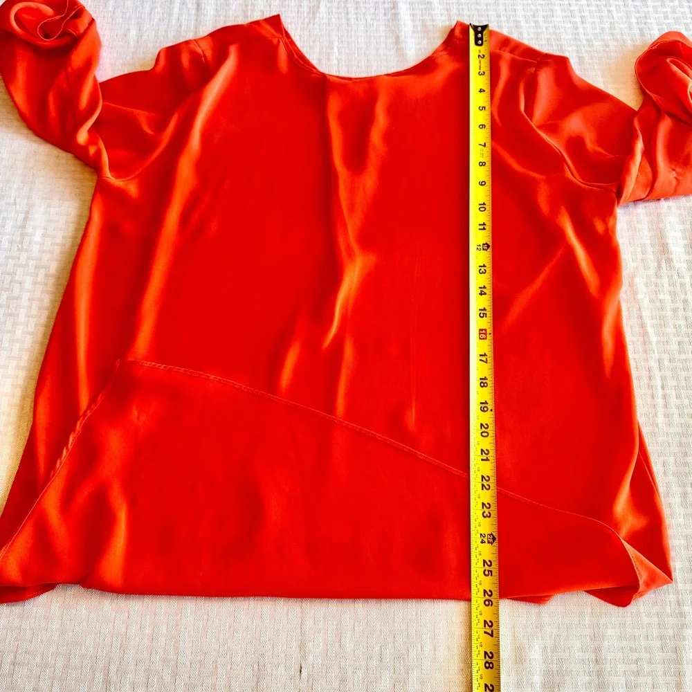 Cato Orange Asymmetrical Hem V-Neck Roll Tab Sleeve Blouse Top Womens Size Large